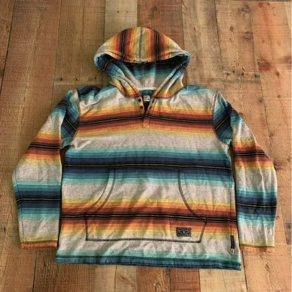 Rip curl colorful gray yellow orange blue striped hooded sweatshirt hoodie -XL